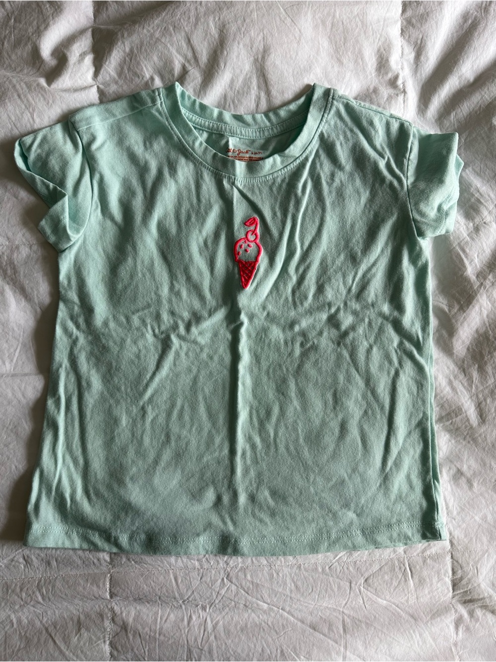 Cat & Jack Mint Green Short Sleeve Tee with Pink Ice Cream Patch